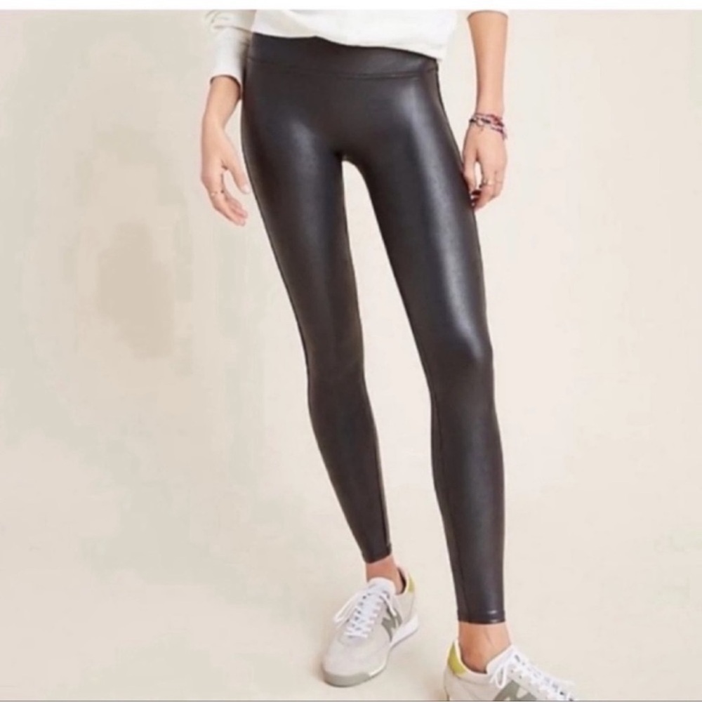 SPANX Faux Leather Leggings Solid Black High Waisted Size Medium Women's